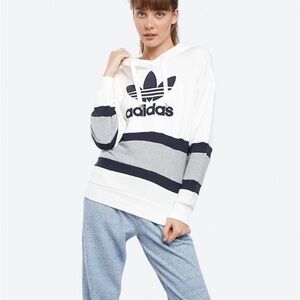 Adidas Trefoil Embroidery Hoodie Women's Small White Gray Sweatshirt Hip Hop
